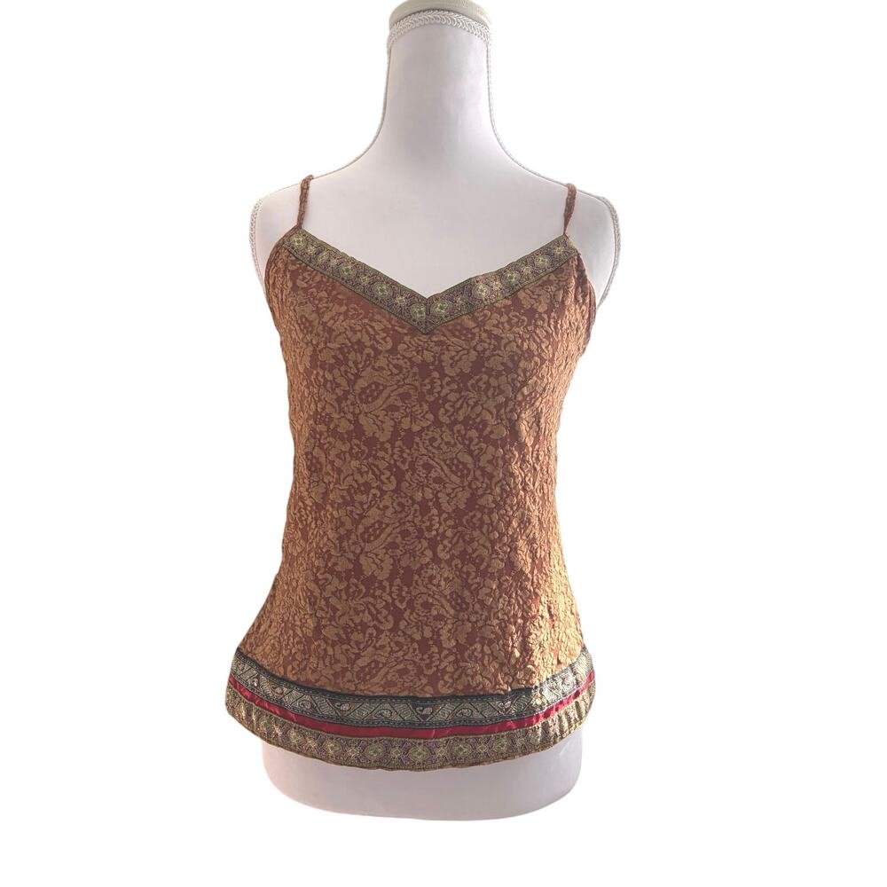 Vtg Moda international copper brown tapestry cami top sz M boho gypsy artsy USA